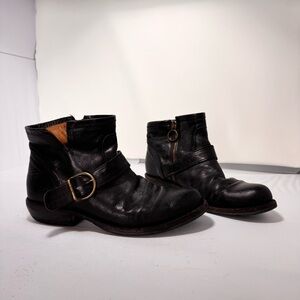 Fiorentini + Baker Size 37 Black Leather Ankle Booties Buckle Biker Moto